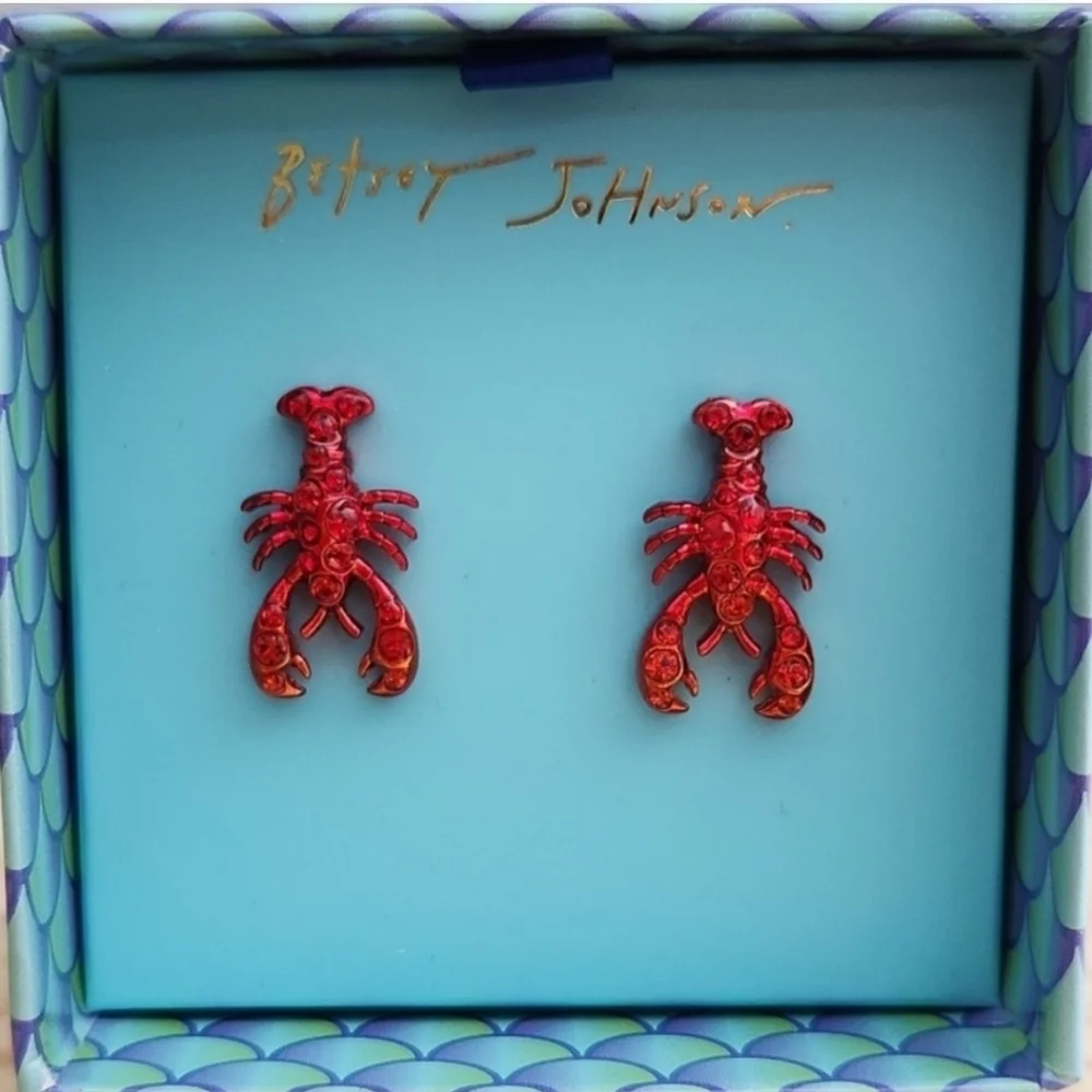 🦞▪️ Betsey Johnson ▪️Mermaid Jewels Johnson Gorgeous Lobster Red  Earrings